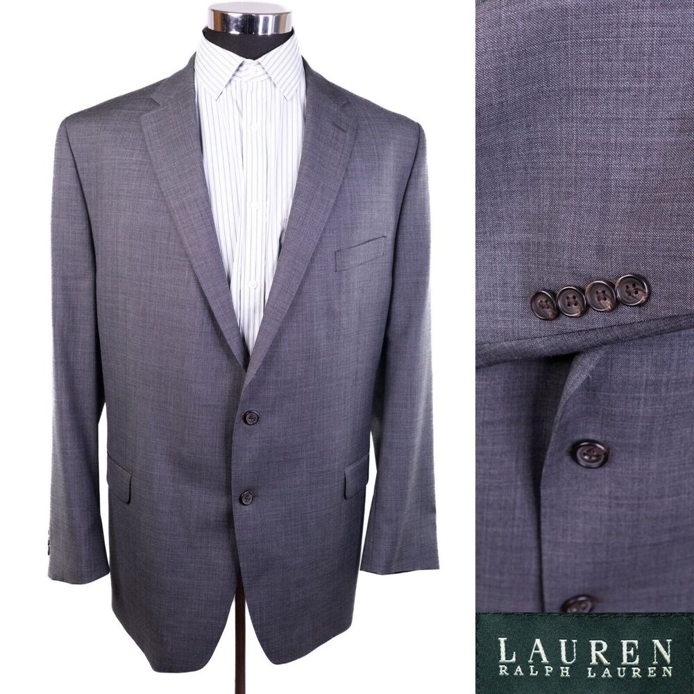 LRL Ralph Lauren Mens Sport Coat Jacket Blazer Mens Sz 50L Solid Gray 2 Button